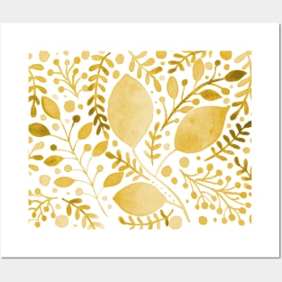 Yellow watercolor leaves Posters and Art